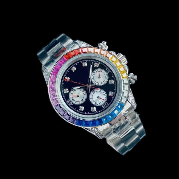 Tasarımcı Erkekler İçin İzler Business Rainbow Boyutu 41mm Kauçuk Paslanmaz Çelik Kayış Lüks İzle Charm Orologio Uomo Katlanır Toka Moissanit İzle SB077 C4