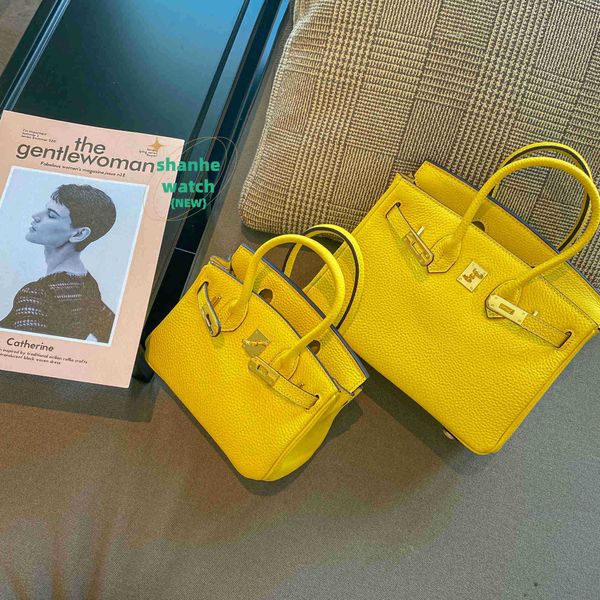 H Designer Totes Borse 2024 Nuovo strato superiore in pelle di vacchetta modello litchi Borsa in vera pelle da donna giallo limone Mini una spalla con logo reale