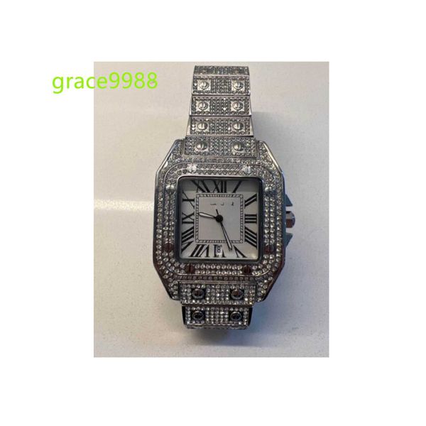 Luxus-Moissanit-Diamant-Iced-Out-Armbanduhr, runde Form, blaues Display, Hip-Hop-Armbanduhr, zum Massenpreis erhältlich