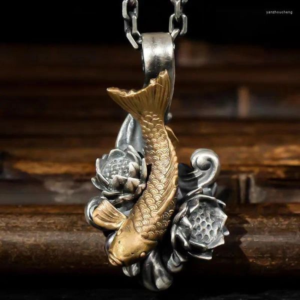 Anhänger Halsketten Auspicious Viel Glück Handgemachte Retro Halskette Koi Leaping Dragon Gate Form MM Schmuck Zubehör