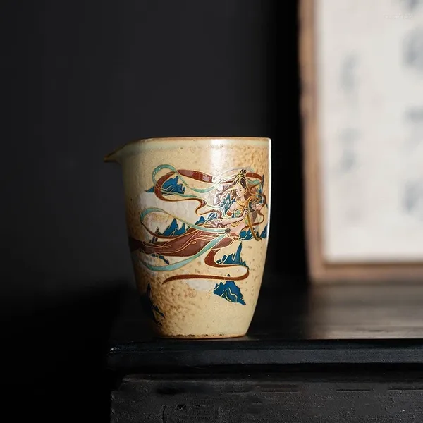 Copos pires dun huang fei tian porcelana justa xícara de chá chinês kung fu vintage zen mar teaware amarelo cerimônia utensílio