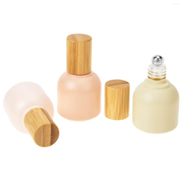 Bottiglie di stoccaggio 3 pezzi Bottiglia a rullo Lucidalabbra in vetro 10 ml Profumo portatile Copertura in bambù Sfera ricaricabile Vuota