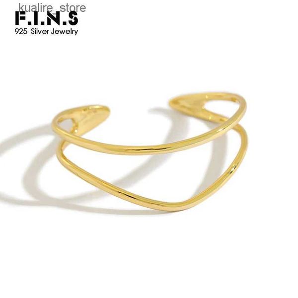 Charm-Armbänder F.I.N.S % 925 Sterling Silber s Armreifen Doppelschichtige Linien Offenes Gold Damen Armreif Charm Modeschmuck L240322