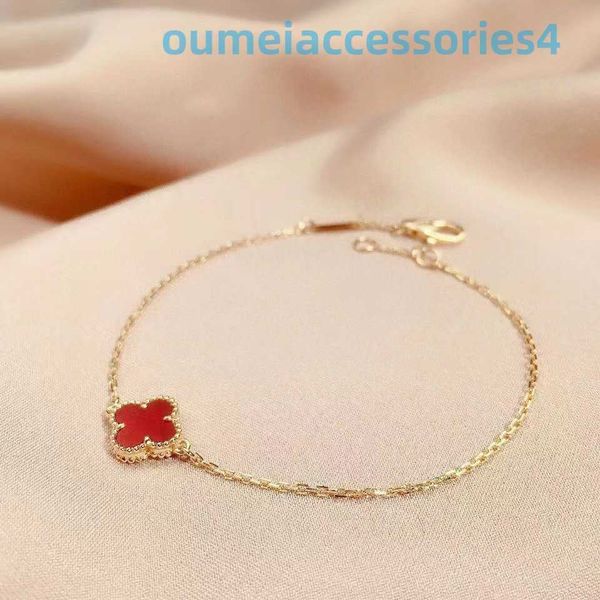 Designer de luxo marca jóias vanl cleefl arpelsbracelet v simples mini trevo de quatro folhas pulseira engrossado 18k rosa banhado a ouro tendência da moda online vermelho