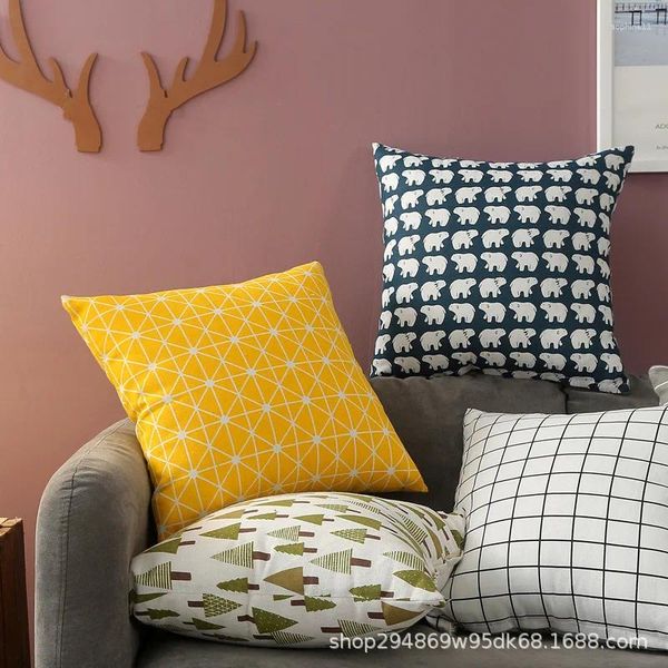 Yastık keten ev atma ekose çizgiler moda yumuşak ve rahat yastık kanepe nordic tarzı dekoratif çok fonksiyonel