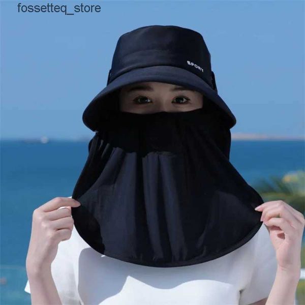 Maschere per il viso alla moda Ghetta per il collo Cappello per protezione solare per le donne Estate nuova maschera per protezione solare a tesa larga di grandi dimensioni Protezione completa per viso e collo resistente ai raggi UV Cappello da sole L240322