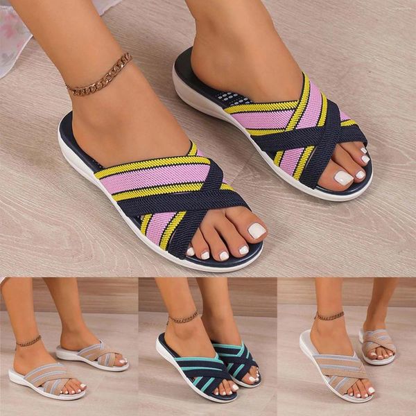 Hausschuhe für Damen, Strandsandalen, hohl, lässig, flache Schuhe, Haus für Damen, bequemer Sommer