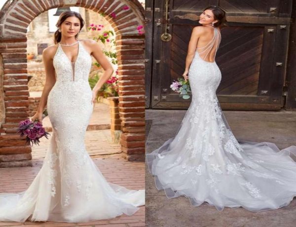 Kitty Chen 2020 Vestidos de casamento Halter Profundo VNeck Lace Apliques Bohemia Vestidos de Noiva Sexy Backless Sereia Vestido de Noiva Robe De4649952