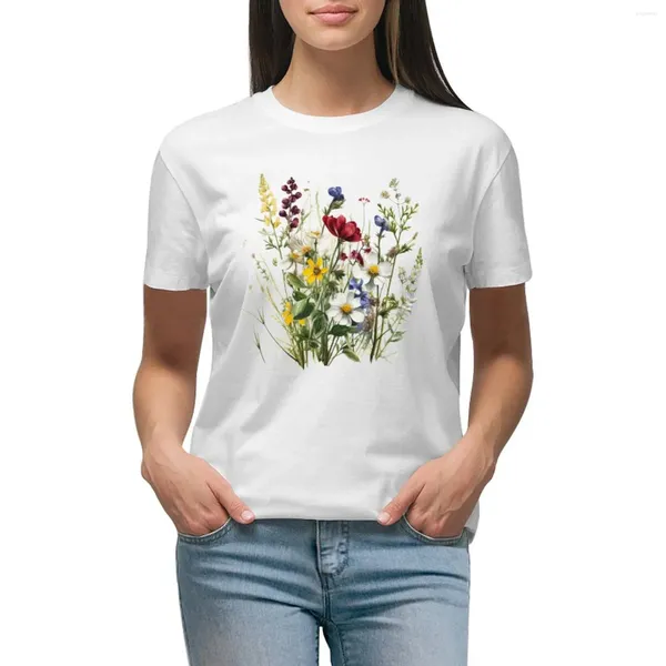 Kadın Polos Vahşi Çiçekler Botanik Çiçek Doğa Tişört Leydi Giysileri Yaz Üstleri Kısa Kollu Tee Kadın T Shirt