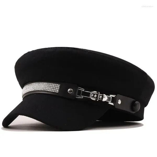 Berets primavera verão corrente preto algodão militar para mulheres feminino liso exército boné salior chapéu menina viagem senhoras pintor