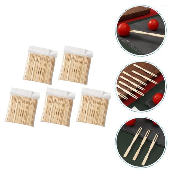 Geschirrssätze 500 PCs Einweg-Obstgabel Cocktail Stick Flateles umweltfreundliche Snack-Tischgeschirr