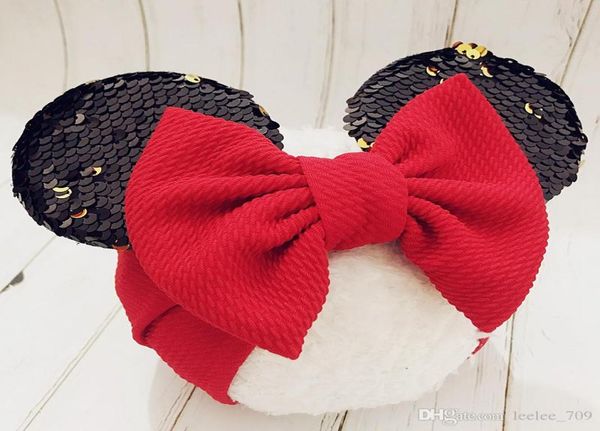 Novas meninas dos desenhos animados orelhas de rato bandana grande laço de cabelo headwrap tecido elástico bowknot diy cabelo com arcos bandeau bebe fille 8961574