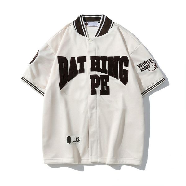 Atacado streetwear designer japonês marca na moda camisas de beisebol com manga curta v pescoço camiseta topos h789