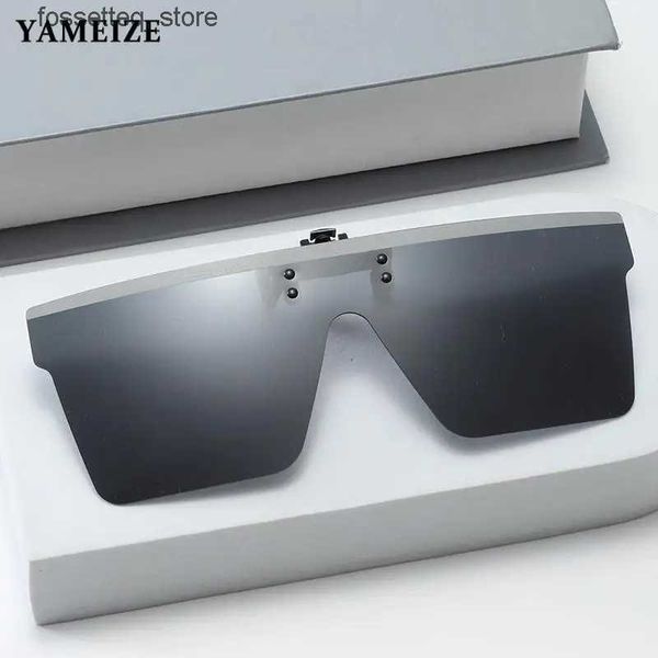 Occhiali da sole YAMEIZE Clip su occhiali da sole Donna Uomo Polarizzati Flat Top Occhiali da sole Specchio Fashion Brand Designer Occhiali da vista Shades Uv400 Oculos L240322