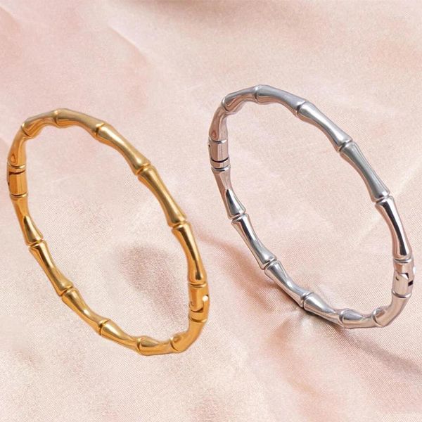 Braccialetti con polsini in acciaio inossidabile per donna Colore oro / argento Bambù ovale rotondo con fascino Vite impilabile Interi di gioielli