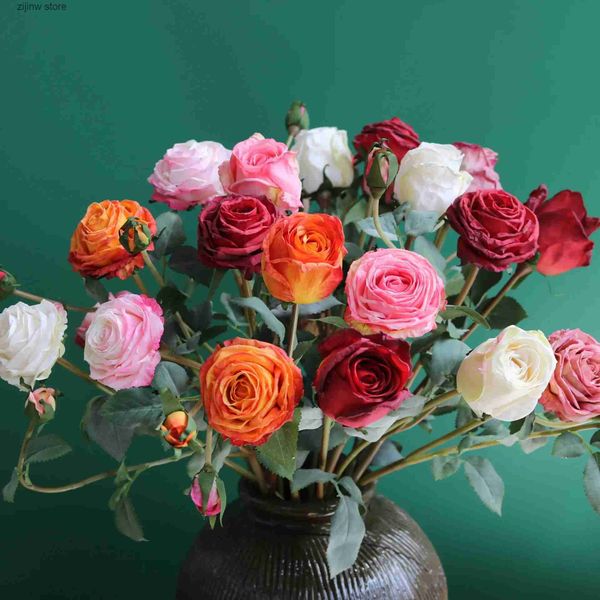 Sahte çiçek yeşillik 58cm yanmış kenar yapay gül çiçek düğün ev dekorasyon fotoğrafçılık proplar model oda ev dekorasyon y240322
