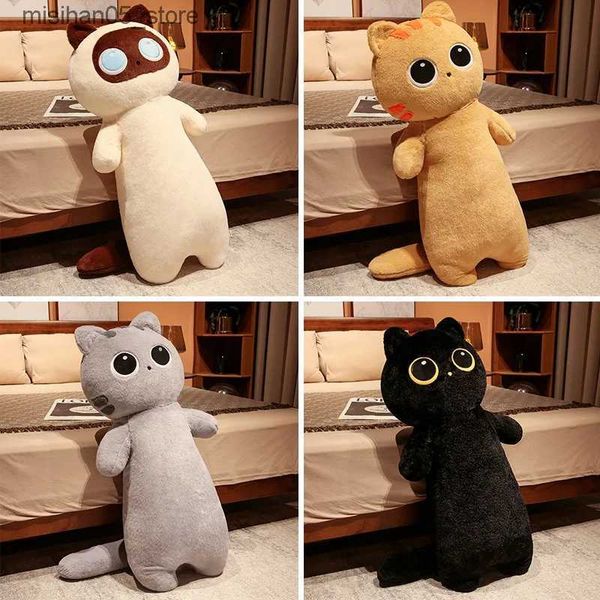 Bonecas de pelúcia 65 cm de comprimento Kawaii gato de olhos grandes brinquedo de pelúcia travesseiro de dormir macio desenho animado animal gato boneca presente infantil decoração de casa Q240322