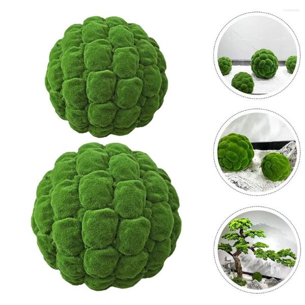 Flores decorativas 2 pçs bola de musgo bolas artificiais ornamentos de aquário plástico musgo natal jardim coberto pedras