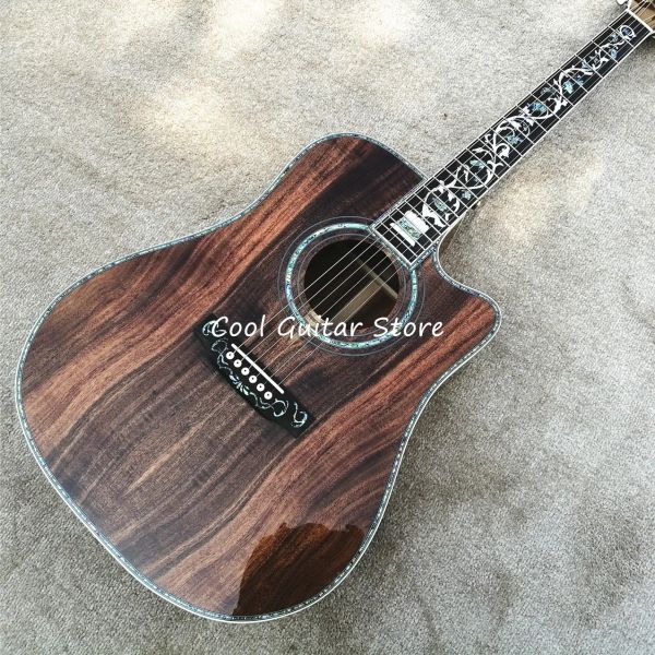 Em estoque, personalizado de fábrica, guitarra acústica de madeira koa, abalone real, modelo d de 41 '', guitarra cutaway, frete grátis