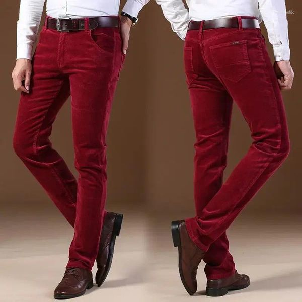 Мужские брюки, толстые теплые вельветовые брюки для мужчин, флисовые брюки в деловом стиле, мужские прямые эластичные повседневные брюки большого размера, черные, синие, коричневые