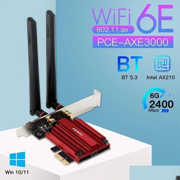 Ağ Adaptörleri WiFi 6E AX210 5374Mbps Tri Bant 2.4G/5G/6GHz Kablosuz PCIE Adaptör Uyumlu Bluetooth 5.3 Kart Bırakma Teslimat Bilgisayar OTXL4