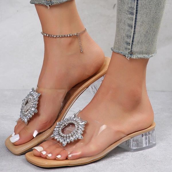 Terlik Yaz Kadınlar Şeffaf Slip-On Jöle Ayakkabıları Bayanlar Düz Plaj Açık Tatil Slaytları Tasarımcı Rhinestone Sandals