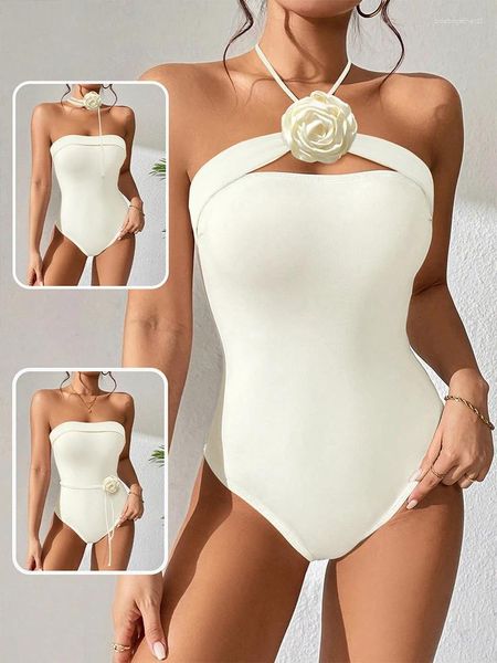 Kadın Mayo Peachtan Beyaz Gelin Kore Stil Tek Parça Mayo Kadın 2024 Lüks Zarif Bandeau Bodysuit Kızlar Plaj Giyim
