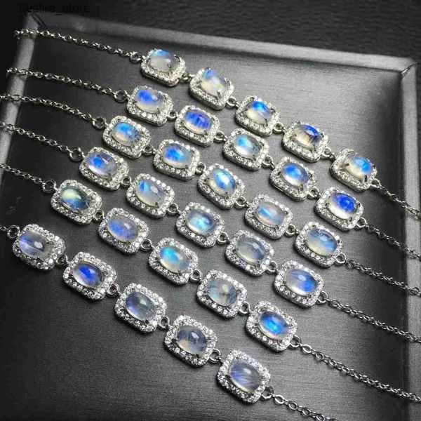 Charme Pulseiras 1 Pc Fengbaowu Natural S Azul Moonstone Oval Cabochão Cadeia 925 Sterling Silver Reiki Cura Pedra Jóias Presente Mulheres L240322