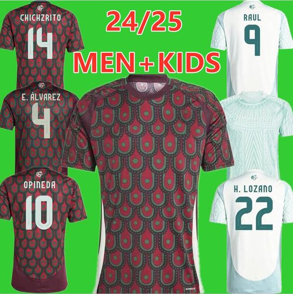 Top-Thailand-Qualität 24 25 Copa 2024 Mexiko-Fußballtrikots Mexiko-Kit-Fußballtrikot rote und weiße Fußballtrikots CHICHARITO LOZANO C.MONTES Herren- und Kindersets, Uniform