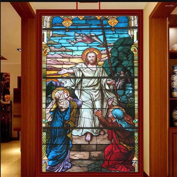 Fensteraufkleber, Sichtschutz, Glasfolie, Muster im Kirchenstil, klebefrei, elektrostatischer Türaufkleber, PVC, UV-beständig, mattiert