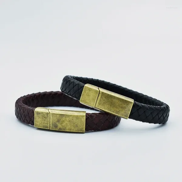 Charm-Armbänder, schlichter Stil, handgewebtes braunes schwarzes Lederarmband für Herren, hochwertiges Armband mit Schnalle aus Edelstahl, Geschenk
