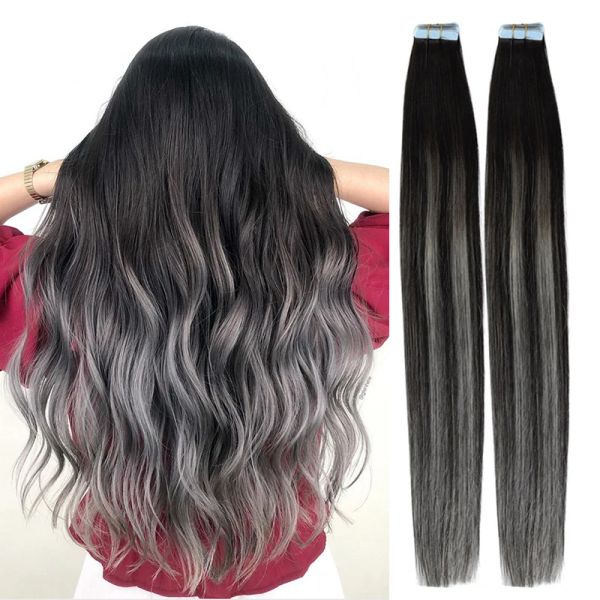 Наращивание Ombre Balayage P1BT1BSILVER Лента для наращивания человеческих волос Черный пепельно-русый цвет Лента для мелирования ins 14 18 22 24 дюйма 20 шт.