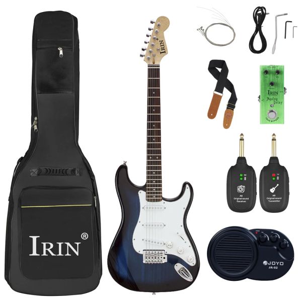 Chitarra IRIN 39 pollici 22 tasti ST Chitarra elettrica 6 corde Corpo in acero Chitarra elettrica con pedale amplificatore Trasmettitore wireless Ricevitore