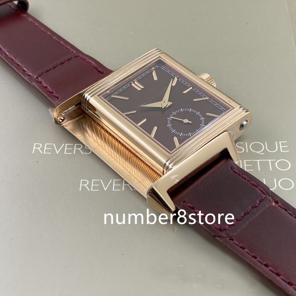 Reverso Tribute Q713256J Mens Watch 18k Pembe Altın Manuel Sargı Burgundy Dial İsviçre Bilgi Saftı Safir Kristal Su Geçirmez Lüks Saatler Güç Rezervi