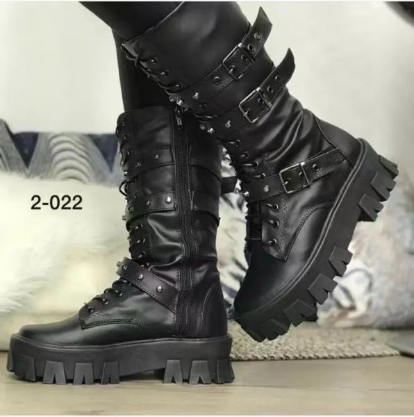 Сапоги Women Shoes Punk Boots теплые плюшевые платформы для зимней средней квадратной каблуки круглой ноги Botines de Muje Rubber Sexy Sexy