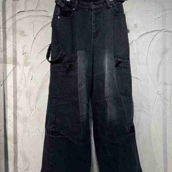 Designer B Home Paris Correct High Edition 24 Jeans Woodcut Hose Washed Black Grey Straight Barrel Cargo Nailed Hardware Couple Style KLT9