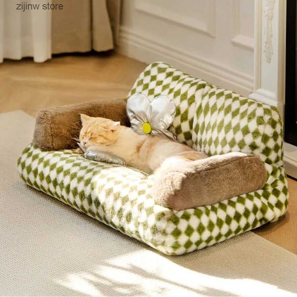 Canili penne Pelliccia Estate Pet Gatto Nido Divano Moderno Cucciolo Piccolo animale Piccolo gatto Cane Letto Cuscino del divano Letto Casa per cani interna Y240322