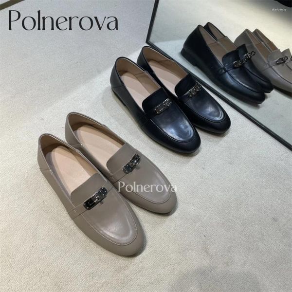 Sapatos casuais com bloqueio de metal apartamentos mocassins de couro pu cinza preto negócios confortáveis designer estilo clássico formal para mulheres