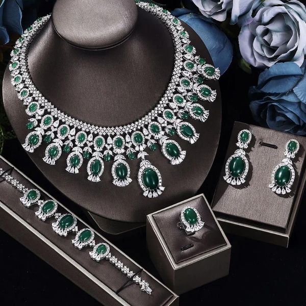 Colar brincos conjunto moda arábia saudita zircão cristal verde dubai luxo nupcial jóias de casamento presente de noivado baile de formatura festa feminina