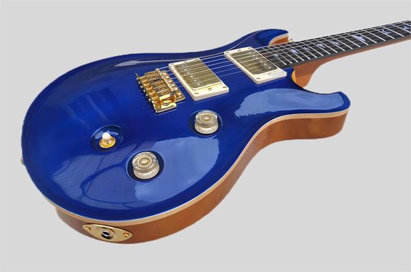 Fabrikspezifische blaue PRS-E-Gitarre mit goldener Hardware, Vogelbund-Inlay, Palisander-Griffbrett, Ahornfurnier, kann individuell angepasst werden