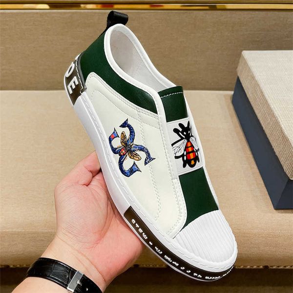 Sapatos masculinos Little Fu Bee com pedal de um pé ervilha preguiçoso versão alta kuqi chinelos de couro genuíno casual