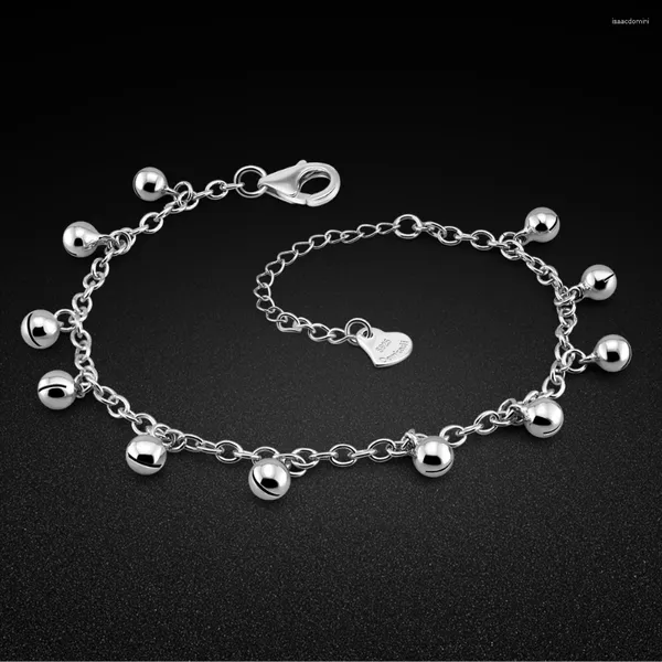 Cavigliere in argento sterling 925 Cavigliere Campana Catena del piede Gioielli per le donne Sandali da spiaggia Cheville Bracciale Gamba Regali 27 cm