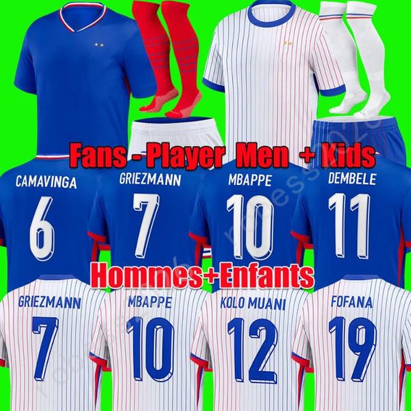 2024 Clube Francês Conjuntos Completos Camisas de Futebol Francês Benzema Giroud MBAPPE GRIEZMANN SALIBA PAVARD KANTE Maillot De Foot Equipe Maillots Kids Kit Homens Camisa de Futebol