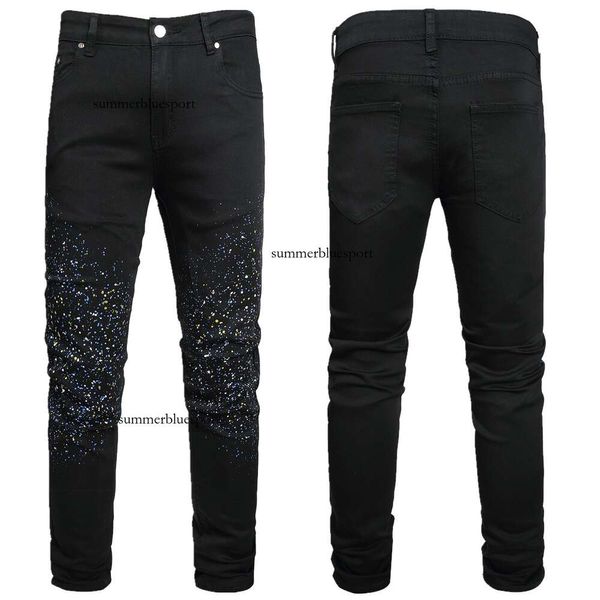 2023 New Street Trend Popolare Starry Sky Jeans da uomo Pantaloni casual elastici a gamba dritta slim fit neri