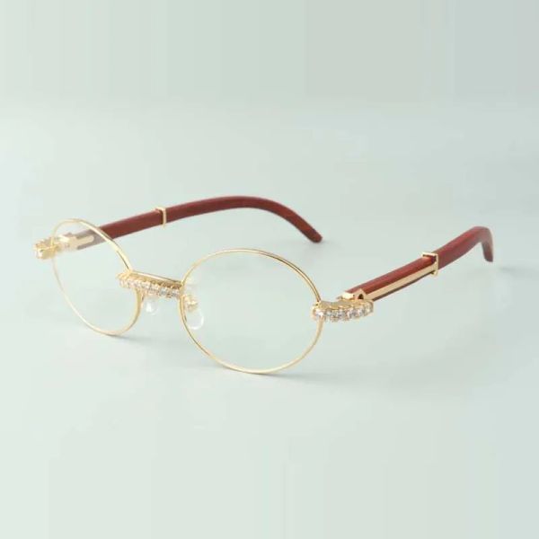 XL Diamond Designer Glasses Çerçeveleri 7550178 Ahşap bacaklı ve şeffaf lensli retro yuvarlak çerçeve