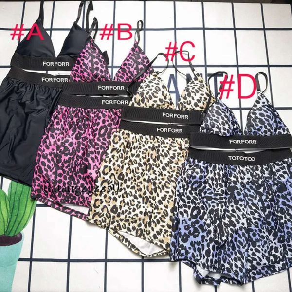 Письма webbing Женщины брюки Bralette Sexy Leopard Shorts Set Summer Fashion Sling Beach Tops Письмовая купания с двумя частями