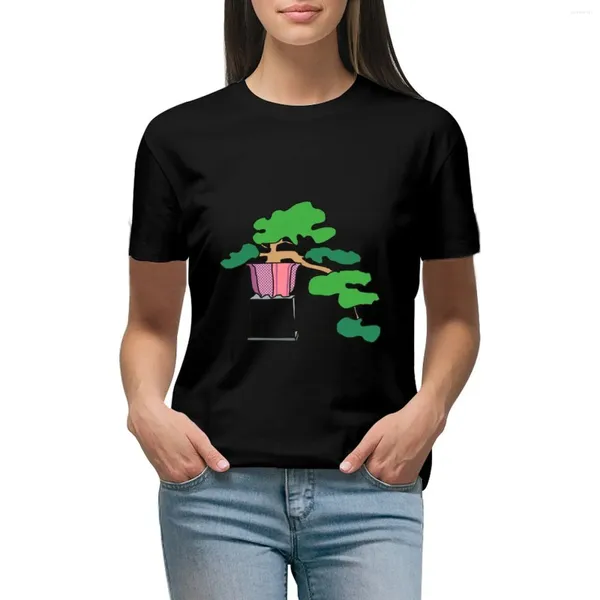 Polo da donna Bonsai in vaso rosa T-shirt Camicie T-shirt grafiche Moda coreana Abbigliamento estivo femminile