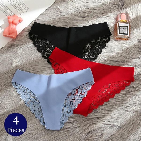 Mutandine da donna TrowBridge 4 pezzi biancheria intima di pizzo esotico Lingerie sexy morbido raso di seta slip da donna mesh traspirante mutande accoglienti