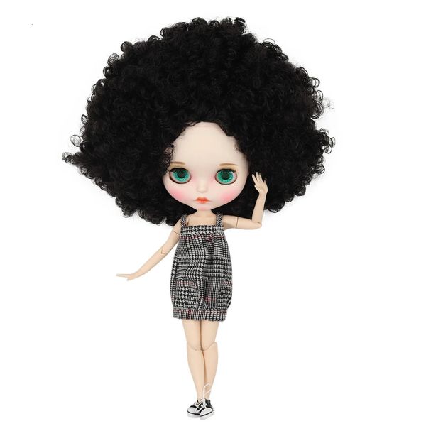 ICY DBS Blyth Doll 16 bjd 30 см телесное тело с белой кожей, черными вьющимися волосами и матовым лицом, подарочная игрушка для девочек 240307