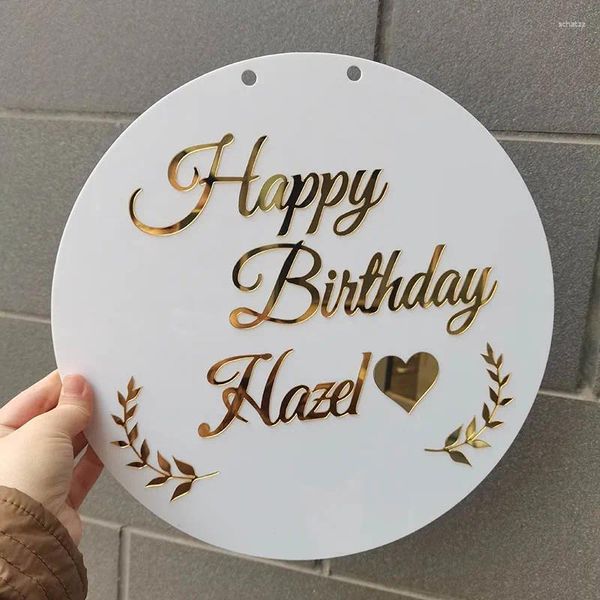 Decoração de festa Deus abençoe redondo 3d acrílico nome sinal espelho ouro personalizado chá de bebê aniversário cenário meu primeiro batismo de comunhão